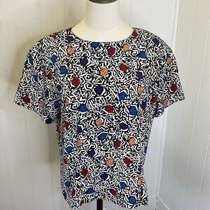 Vintage Jacqueline Ferrar Women’s 12 Black Abstract Roses Top Blouse